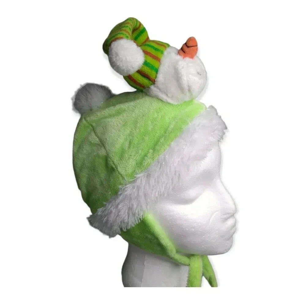 Ganz Snowman Scarf Set Hat Neck Cozy Cuties Green Kids Winter Cap Headwear